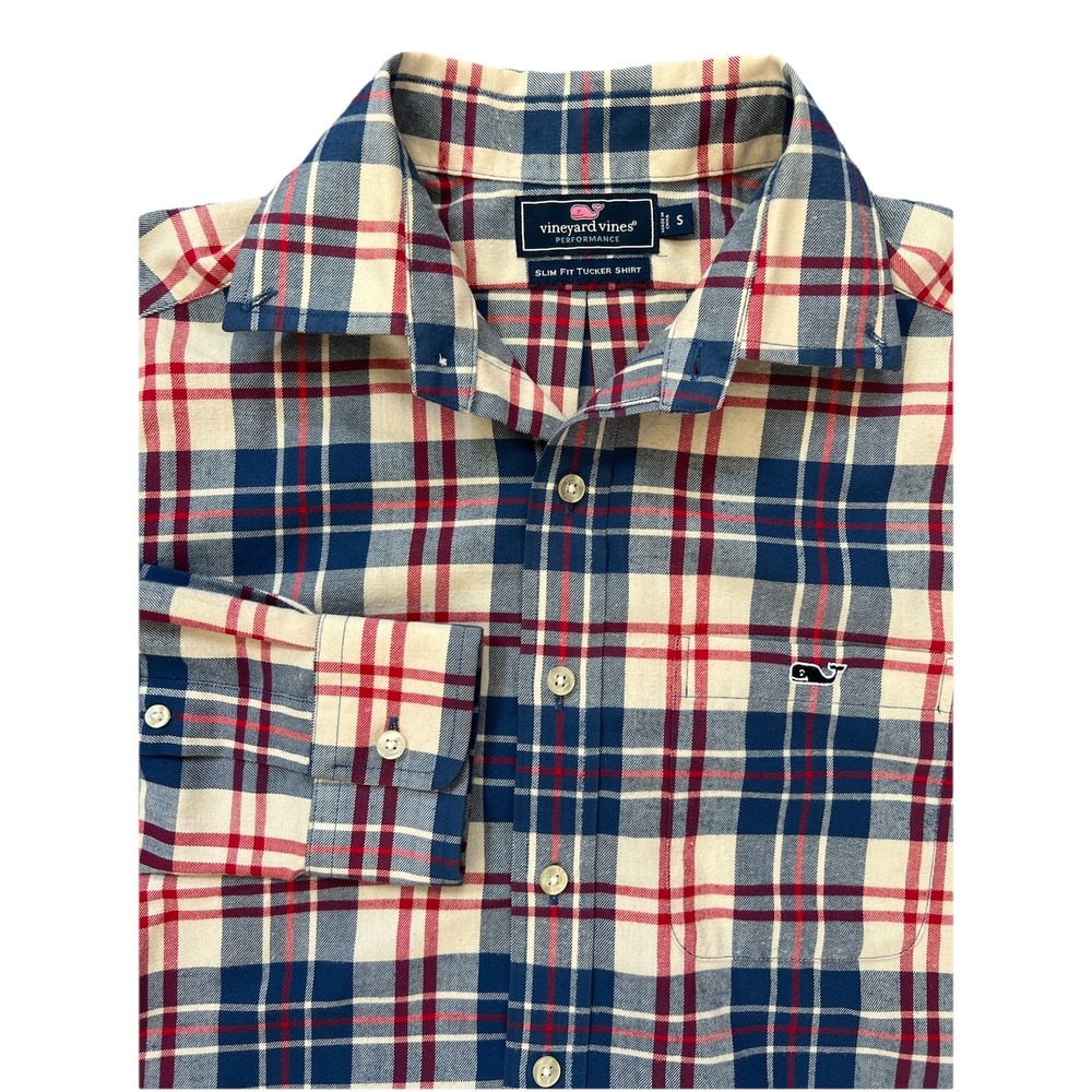 Vineyard Vines Mens S Blue Performance Classic‎ Fit Tucker Shirt Plaid Flannel